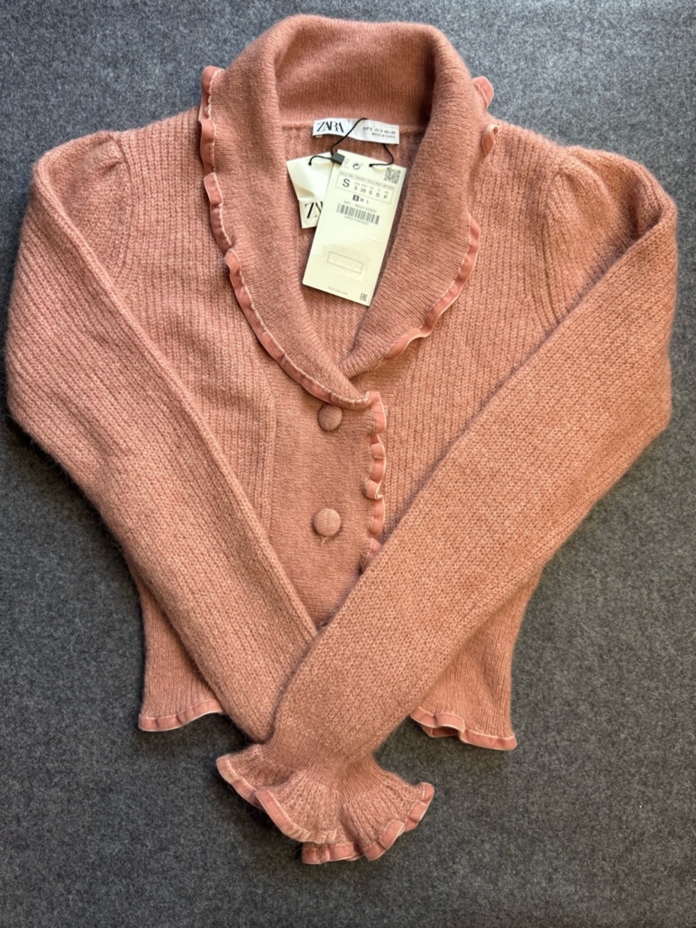 Zara Rose Alpaca/Wool Blend Ruffle Trim Cardigan - NWT